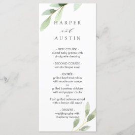 Botanisches Hochzeitsmenü in grünen Blättern Menükarte