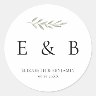 Botanisches Hochzeitsmonogramm Grün Elegant  Runder Aufkleber