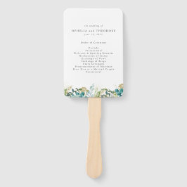 Botanisches Hochzeitsprogramm für aquamarine Wasse Fächer