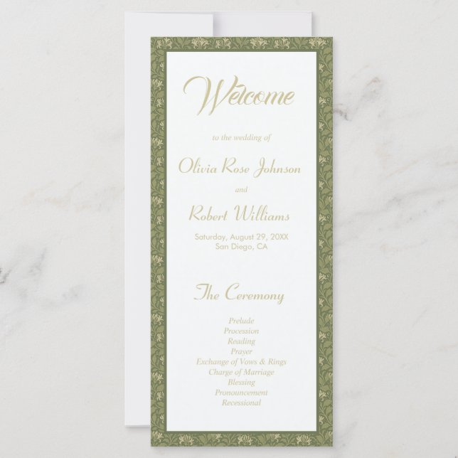 Botanisches Hochzeitsprogramm für grüne Flora (Vorderseite)