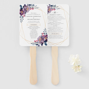Botanisches Hochzeitsprogramm für lila Blumengeome Fächer
