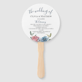 Botanisches Hochzeitsprogramm für Navy Blue Mauve Fächer