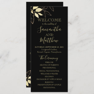 Botanisches Hochzeitsprogramm für Schwarze & Gold- Programm