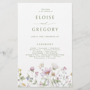 Botanisches Hochzeitsprogramm für Soft Pastel-Wild
