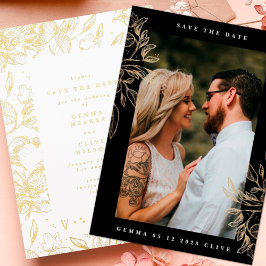 Botanisches Hochzeitssemble für Schwarze Moderne F Folieneinladung