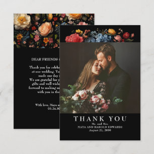 Botanisches Hochzeitsszenario Black Floral Foto Vi Dankeskarte