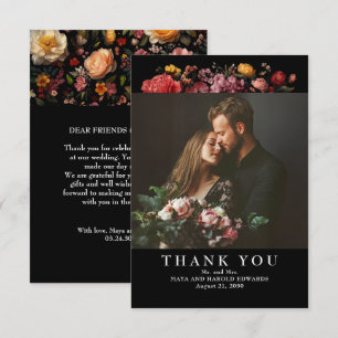 Botanisches Hochzeitsszenario Black Floral Foto Vi Dankeskarte