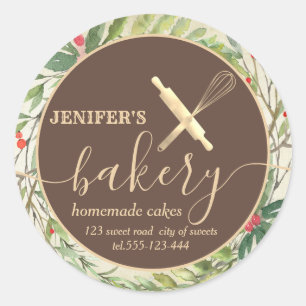 Botanisches Holiday Button & Whisk Koch Bäckerei Runder Aufkleber