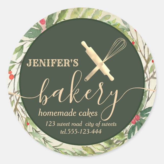 Botanisches Holiday Button & Whisk Koch Bäckerei Runder Aufkleber (Vorderseite)
