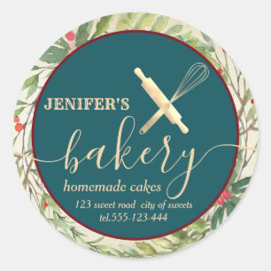 Botanisches Holiday Button & Whisk Koch Bäckerei Runder Aufkleber