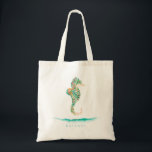 Botanisches Insel-Seepferd Tragetasche<br><div class="desc">Formten botanische Insel-Blumen und -laub des hübschen Watercolor Seepferd mit Ozeankräuselungsakzent,  personalisierte Taschentasche.</div>