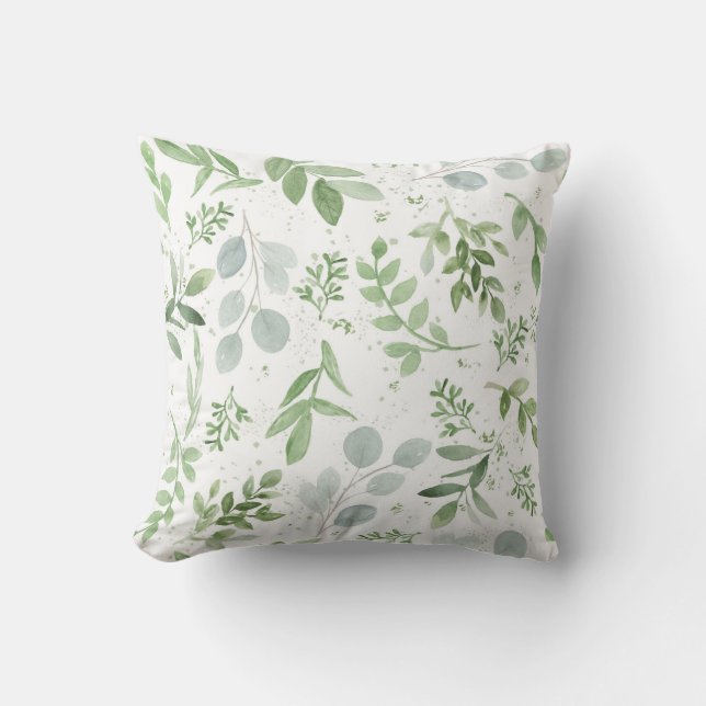 Botanisches Kissen des Grüns - Aquarellentwurf (Vorderseite)