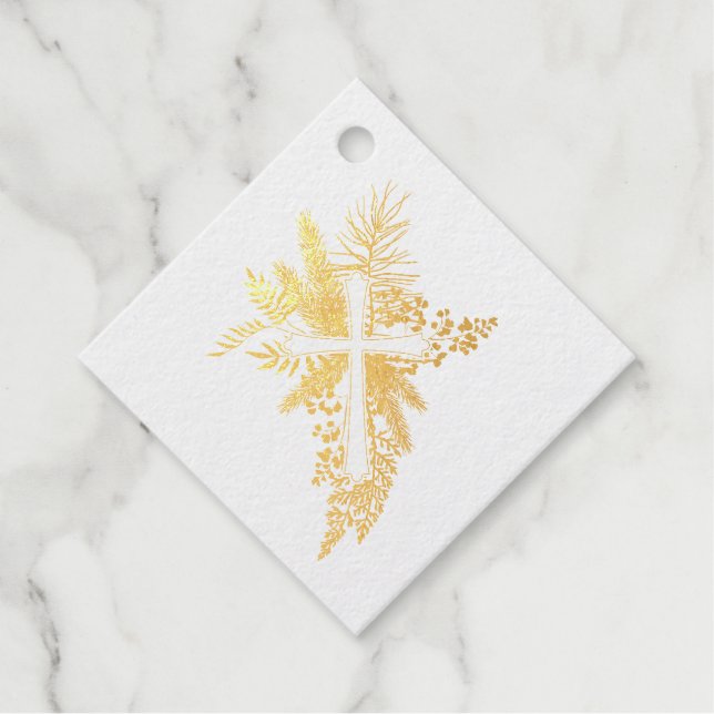 Botanisches Kreuz Christening Vielen Dank, echtes  Geschenkanhänger (Vorderseite)