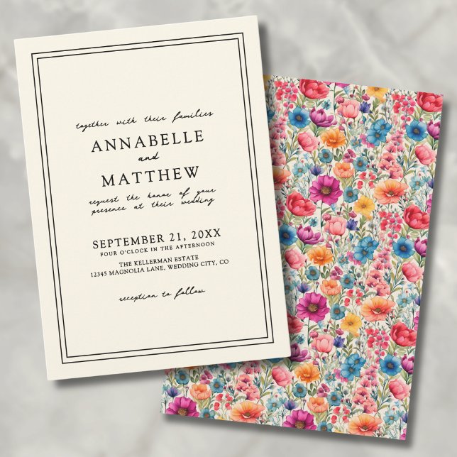 Botanisches kühnes Blut Elegante Wildblume Hochzei Einladung (Botanical Bold Blooms Elegant Wildflower Wedding Invitation )