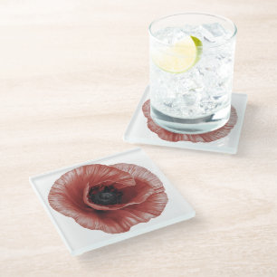 Botanisches Kunstdesign aus rotem Poppy Glasuntersetzer