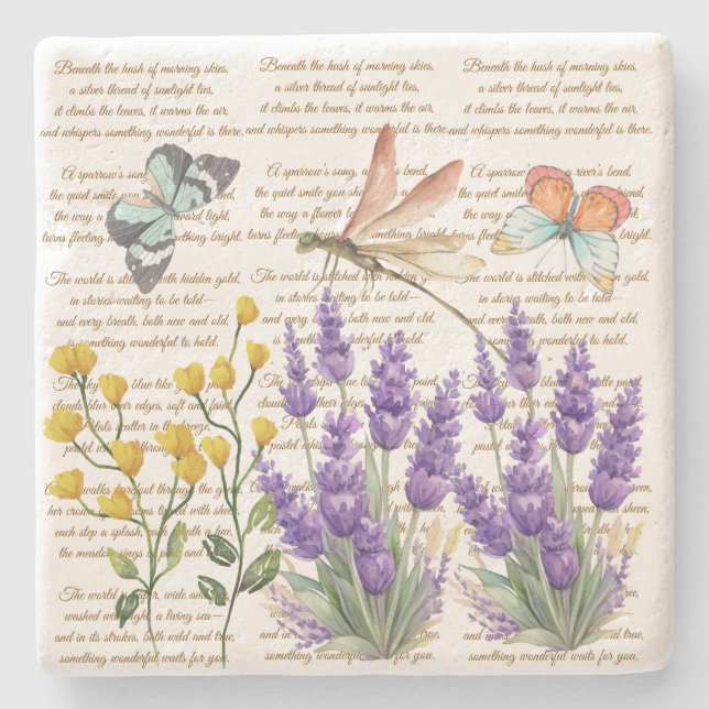 Botanisches Kunstwerk Schöne handgeschriebene Brie Steinuntersetzer (Vorderseite)