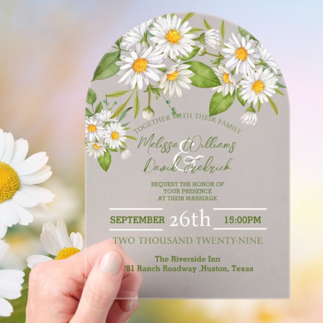 Botanisches Land Wildblume Frühlingsfest Hochzeit Acryleinladungen (Botanical Country Wildflower Spring Daisy Wedding Acrylic Invitations)