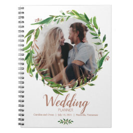 Botanisches Laurel Wreath Foto Hochzeitsplaner Notizblock