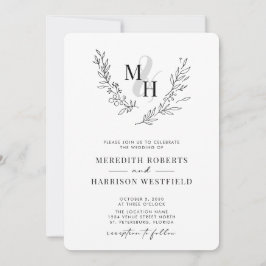Botanisches Laurel Wreath QR Code Monogram Wedding Einladung