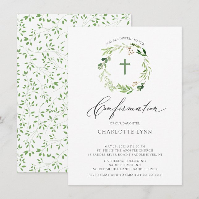 Botanisches Leaf Bestätigung Einladung (Vorne/Hinten)