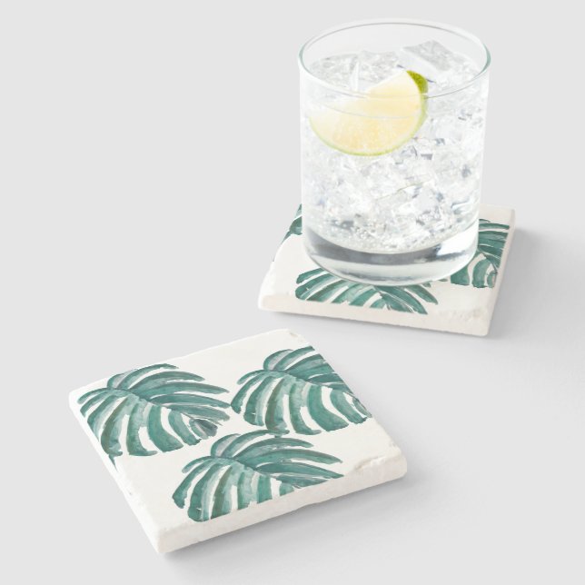 Botanisches Leaf Wasserfarbener Marmor Untersetzer (Seitenansicht)