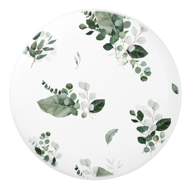 BOTANISCHES LEAF WEISS GRÜNES KUSTOM KERAMIKKNAUF (Vorderseite)