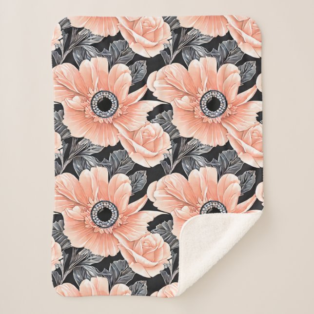 Botanisches Lichtpfirsichmuster Sherpadecke (Vorderseite)