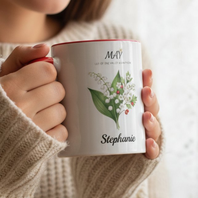 Botanisches Maiglöckchen-Geburtsmonatsgeschenk Tasse (Soft Botanical Lily of the Valley – May Birth Month Gift mug)