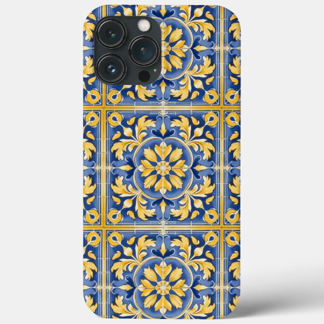 Botanisches Mittelmeer-Muster - Blau und Gelb Case-Mate iPhone Hülle (Rückseite)