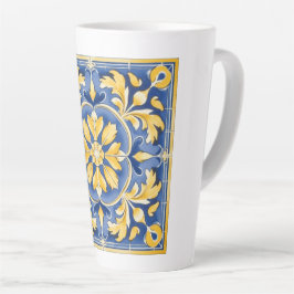 Botanisches Mittelmeer-Muster - Blau und Gelb Milchtasse