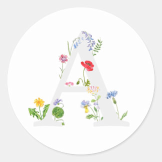 botanisches Monogramm-Alphabet A-Wildblumen Runder Aufkleber
