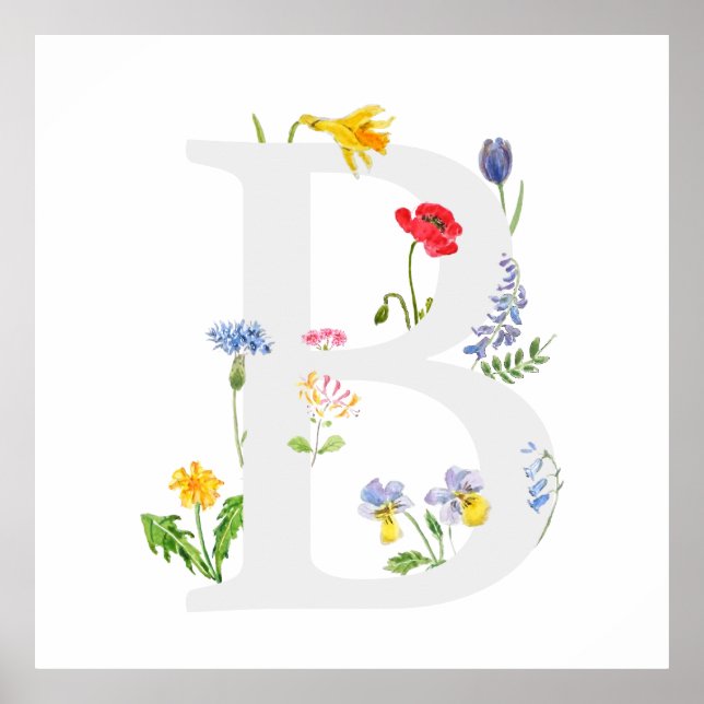 botanisches Monogramm-Alphabet b Wildblumen Poster (Vorne)