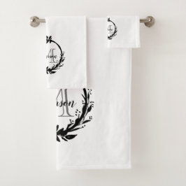 Botanisches Monogramm aus elegantem Schwarz und We Badhandtuch Set