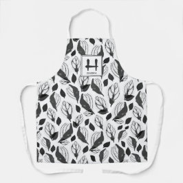 Botanisches Monogramm aus schwarzem Krautleder Schürze