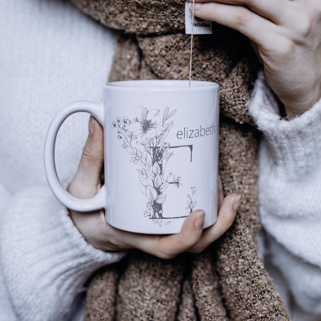 Botanisches Monogramm | Custom Text Elegance Co Kaffeetasse (Von Creator hochgeladen)