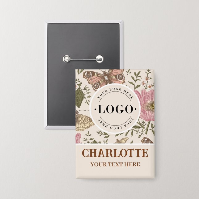 Botanisches Monogramm der modernen trendy Wildblum Button (Vorderseite/Rückseite)