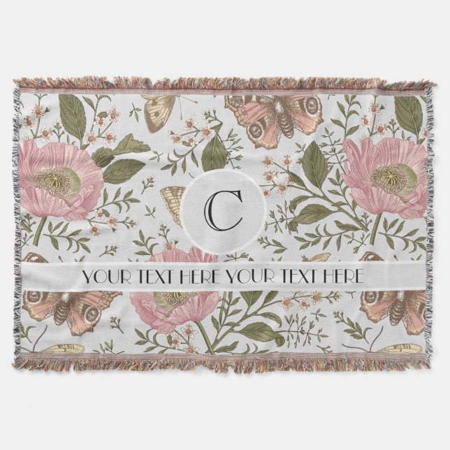 Botanisches Monogramm der modernen trendy Wildblum Decke (Vorderseite)