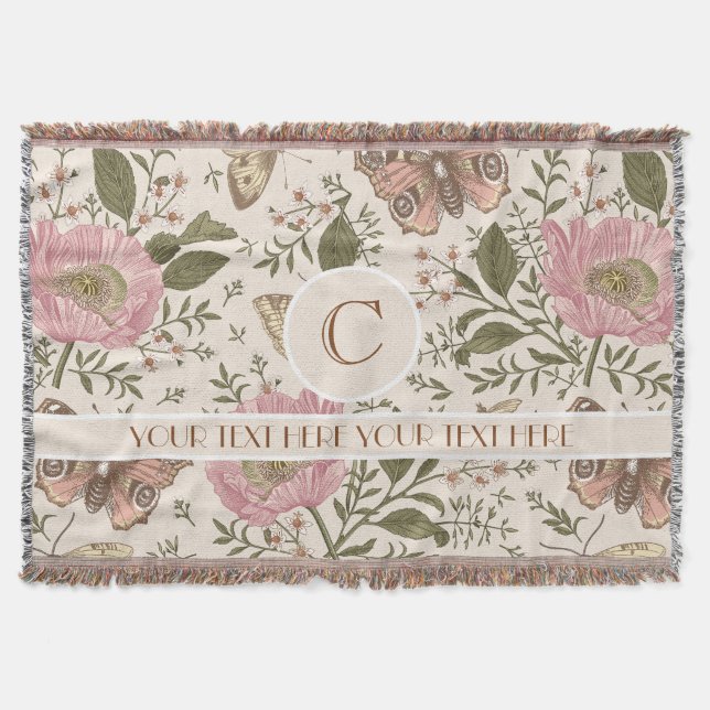 Botanisches Monogramm der modernen trendy Wildblum Decke (Vorderseite)