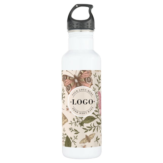 Botanisches Monogramm der modernen trendy Wildblum Edelstahlflasche (Vorderseite)