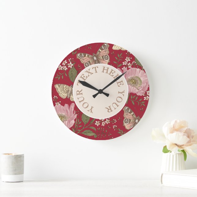 Botanisches Monogramm der modernen trendy Wildblum Große Wanduhr (Zuhause)