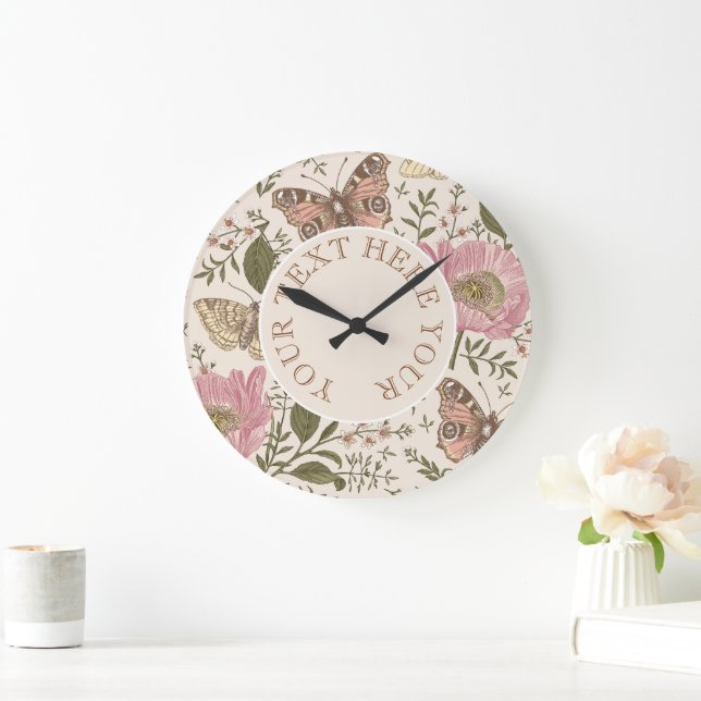 Botanisches Monogramm der modernen trendy Wildblum Große Wanduhr (Zuhause)