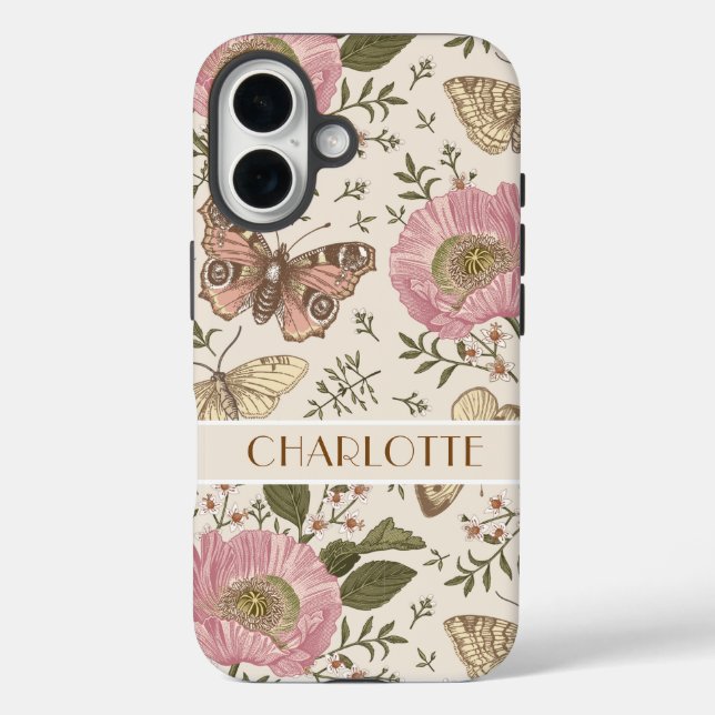 Botanisches Monogramm der modernen trendy Wildblum iPhone 16 Hülle (Rückseite)