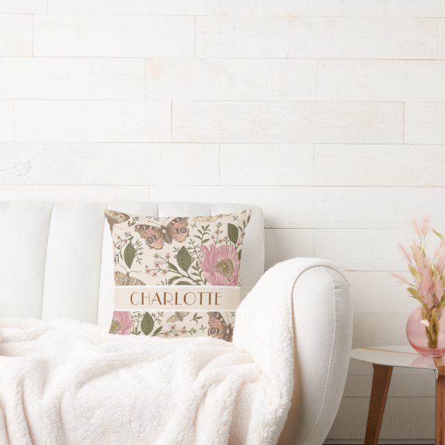 Botanisches Monogramm der modernen trendy Wildblum Kissen (Liege)