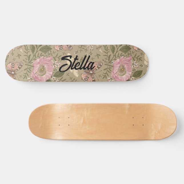 Botanisches Monogramm der modernen trendy Wildblum Skateboard (Horizontal)