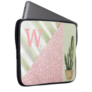 Botanisches Monogramm des modernen Korallengrün Laptopschutzhülle