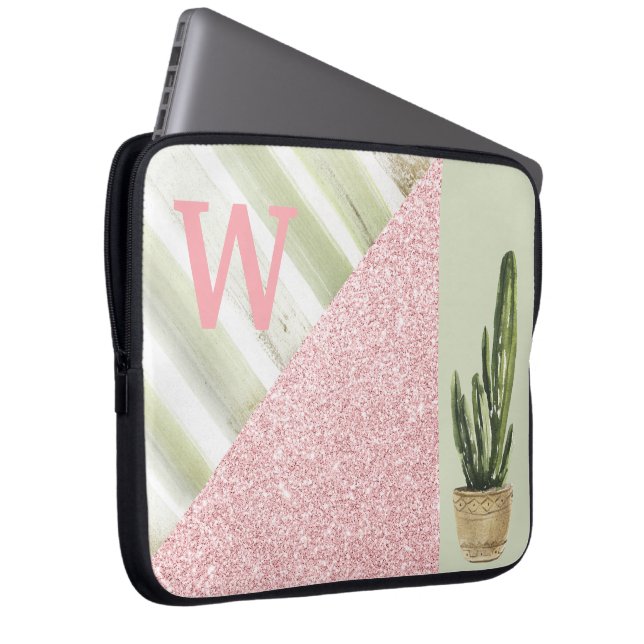 Botanisches Monogramm des modernen Korallengrün Laptopschutzhülle (Vorne Rechts)