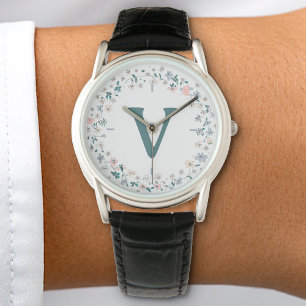 Botanisches Monogramm für die hübsche Blume Armbanduhr