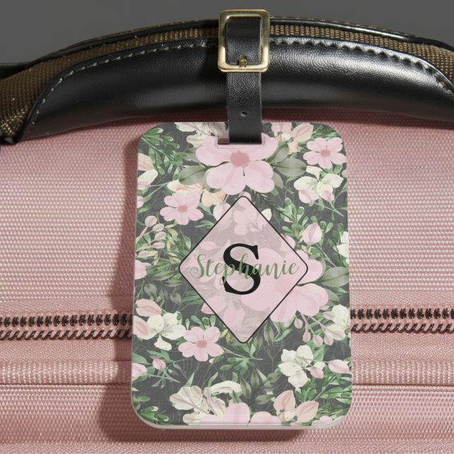 Botanisches Monogramm, Vintag lush pink Gepäckanhänger (Von Creator hochgeladen)