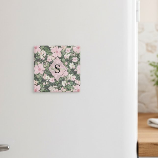 Botanisches Monogramm, Vintag lush pink Magnet (Von Creator hochgeladen)