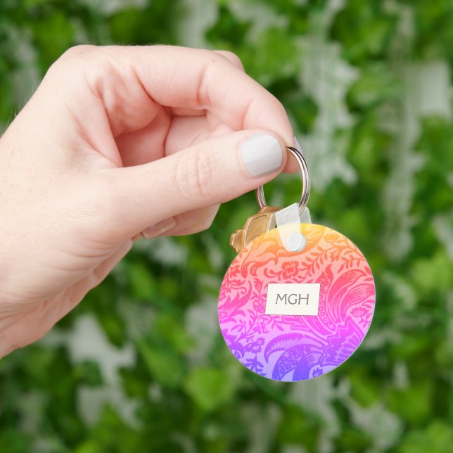 Botanisches Monogramm Vintag Rainbow Floral Schlüsselanhänger (Hand)